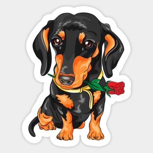 dog with red roses Sticker